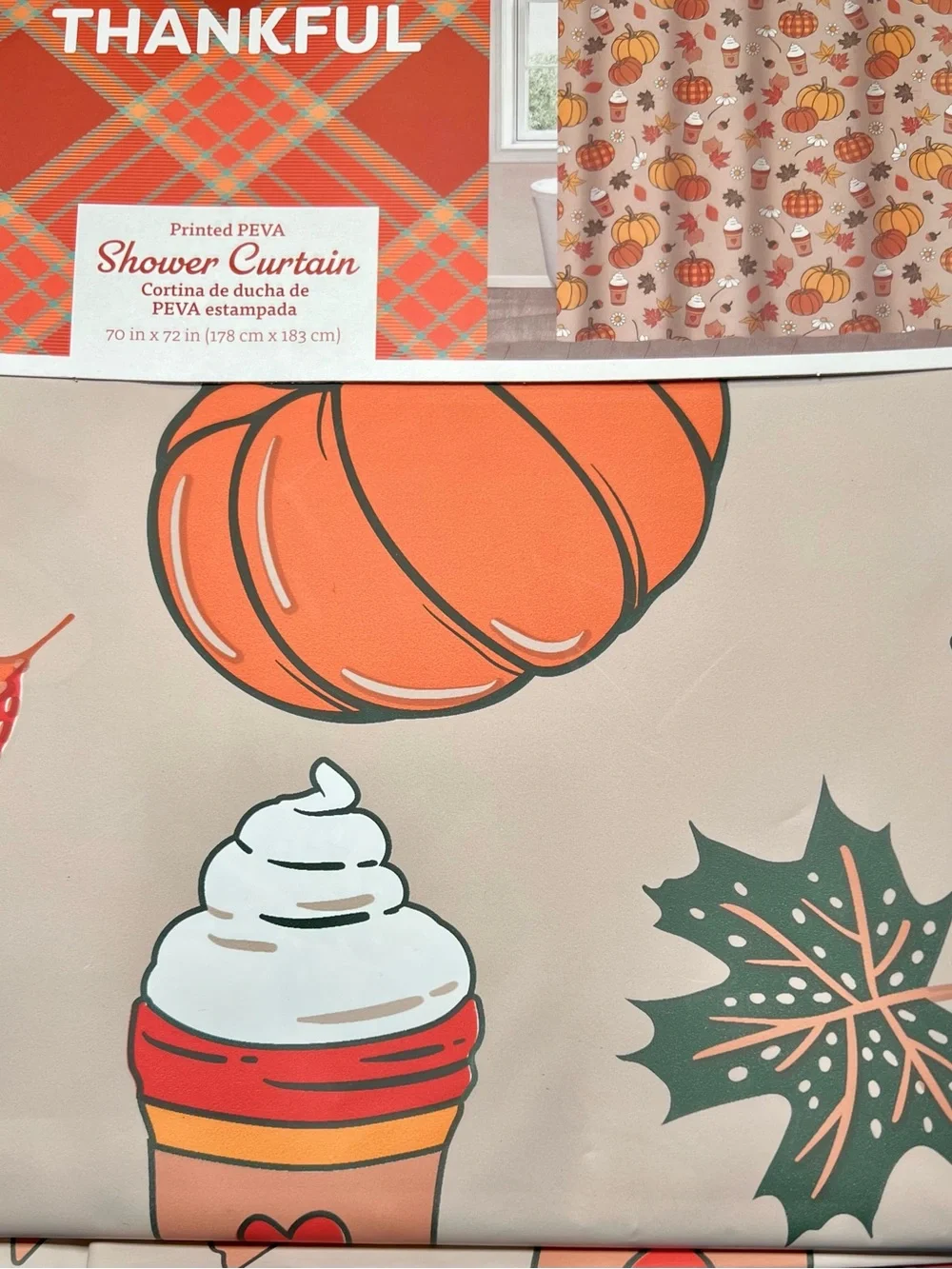 Thankful Fall Pumpkins Leaves Flowers Pumpkin Spice Latte Peva Shower Curtain